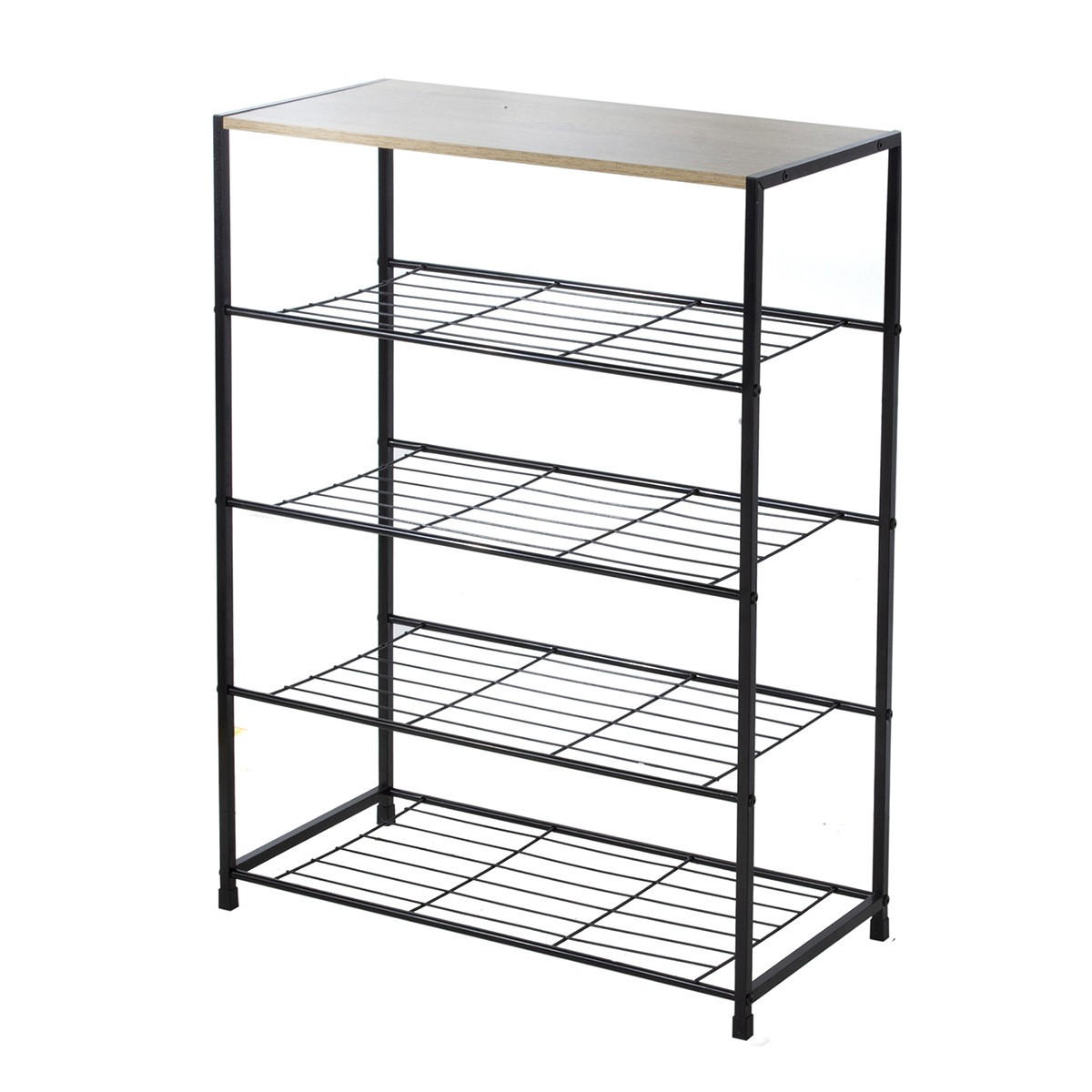 5-STUFIGES Schuhregal aus schwarzem Metall - Eschefarben, Holzwerkstoff (30/83/85cm) - Calicosy