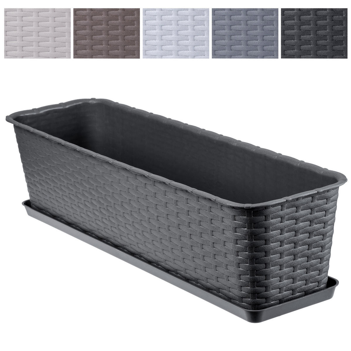 BALKONKASTEN mit Untersetzer 60 cm, Anthrazit - Anthrazit, Kunststoff (17/60cm) - KADAX