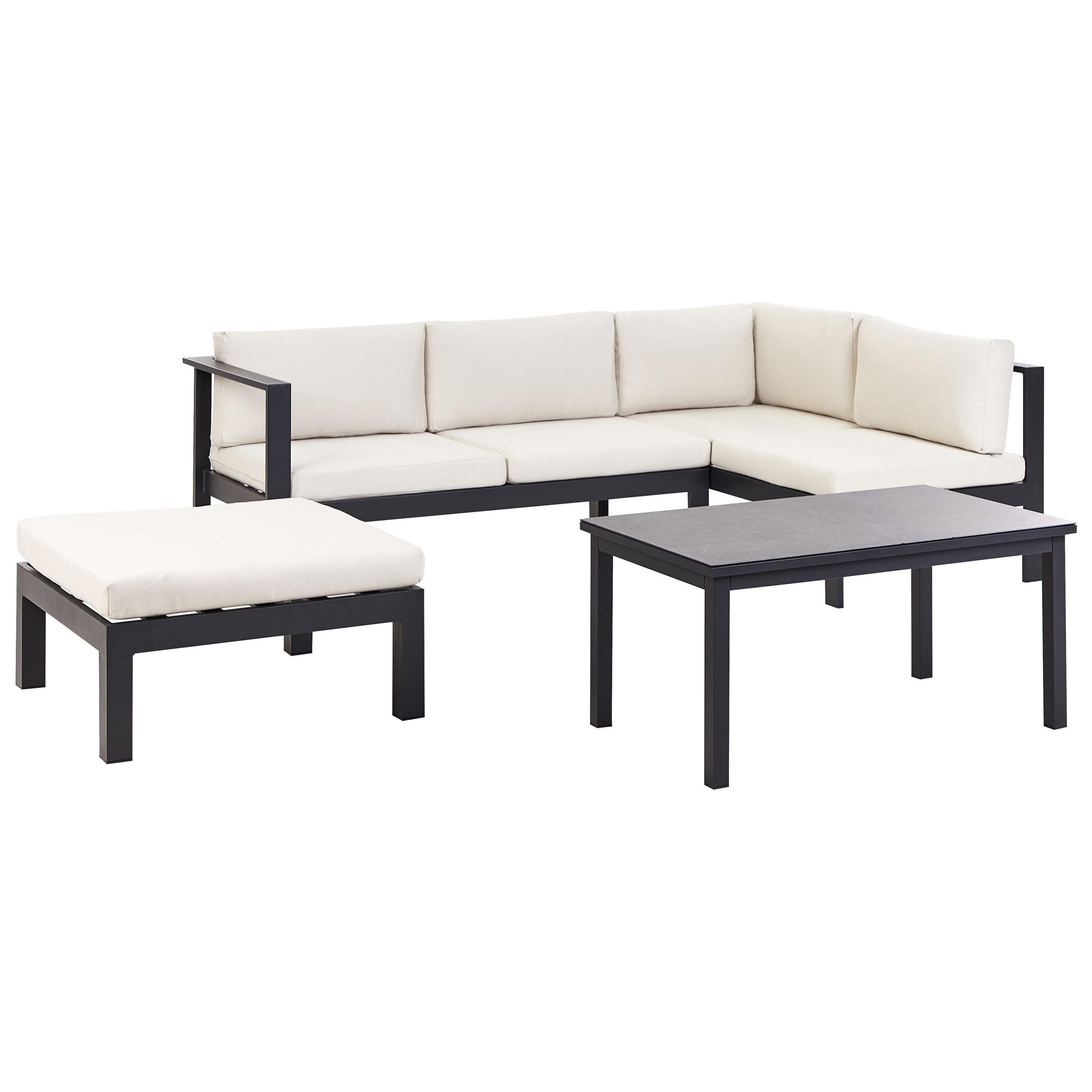 LOUNGE-SET 5-sitzer Aluminium Cremeweiß Messina - Schwarz/Weiß, Metall - Beliani