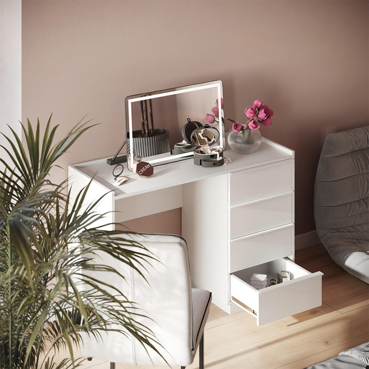 TOALETNÍ STOLEK Viktoria Bílá - bílá, kompozitní dřevo (110/77.2/45cm) - Vicco