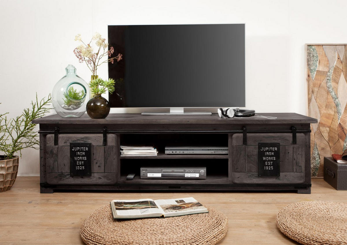 TV-BOARD Mango 180x55x50 grau lackiert RAILWAY #235 - Grau, Holz (180/50/55cm) - Massivmoebel24