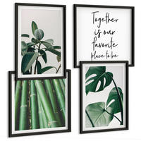 BILDER SET 4er Set - 50x50 cm & 40x60 cm Schwarzer Rahmen - Bambusblätter - Schwarz, Kunststoff (50/50cm) - TULUP