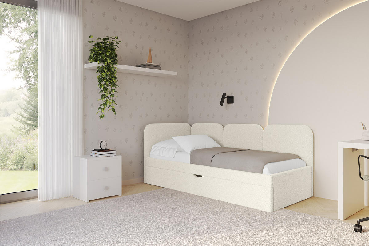 EINZELLBETT Jugendbett mit Bettkasten, Rechts - ALVY 80x200 Beige - Perlmutt, Holzwerkstoff/Textil (80/200cm) - ALTDECOR