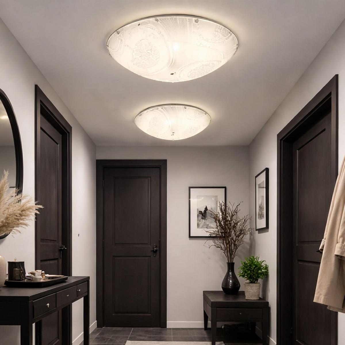 LED DECKENLEUCHTE Metall Weiß Kristalloptik 2er Set - Weiß, Glas (25/25/8cm) - Globo Lighting