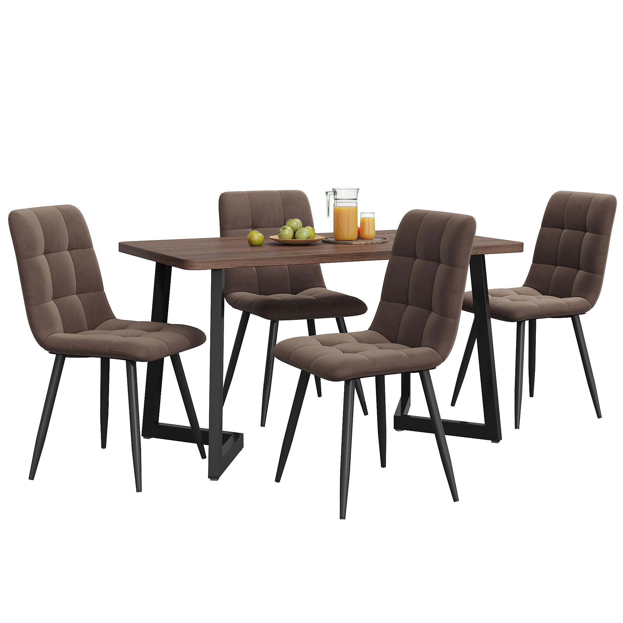 ESSGRUPPE Esstisch 4 Stühle MDF Walnuss Braun 5-tlg - Braun, Holzwerkstoff (117/75/68cm) - FLIEKS