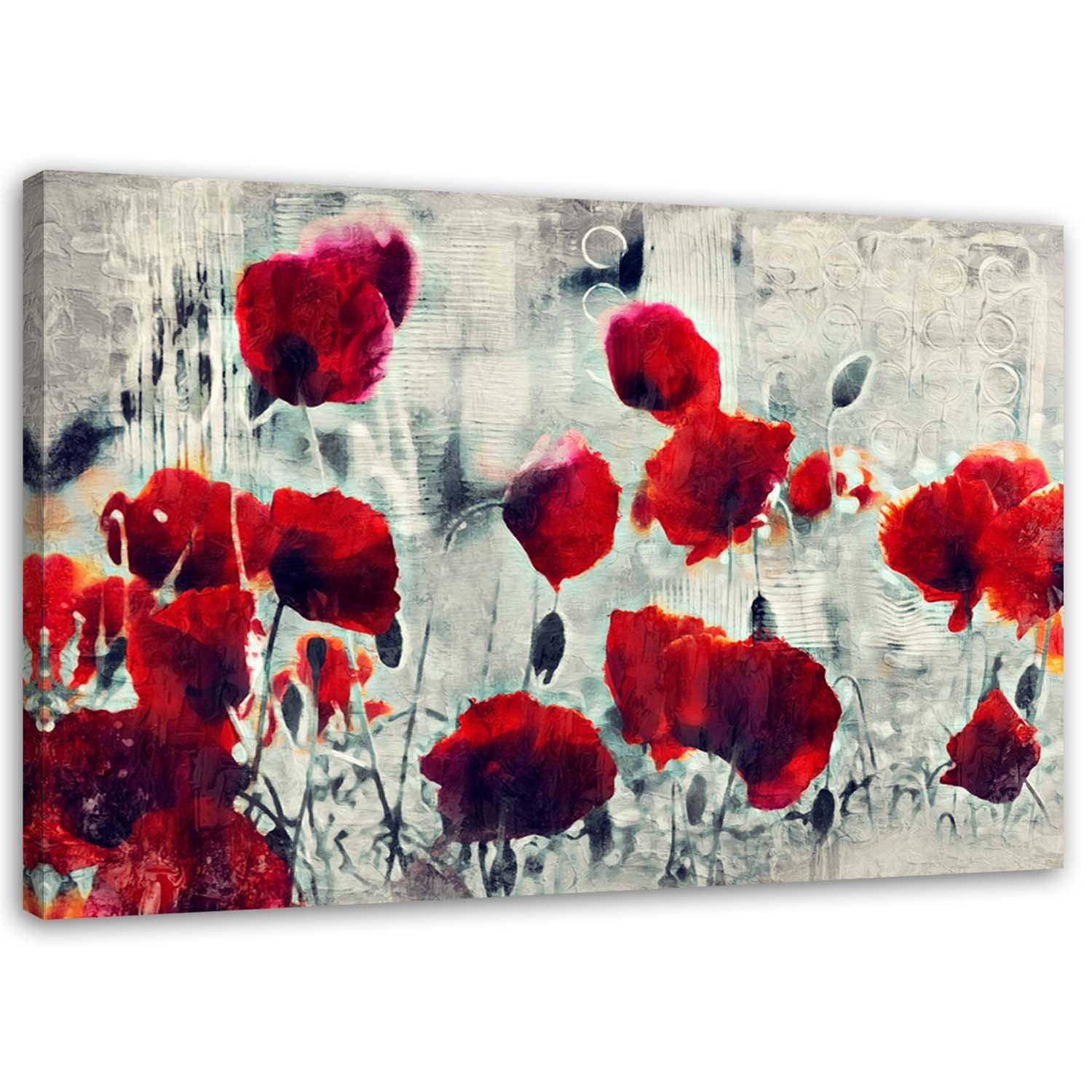 LEINWANDBILD Mohnblumen wie gemalt 100x70cm - Rot, Textil (100/70cm) - Feeby