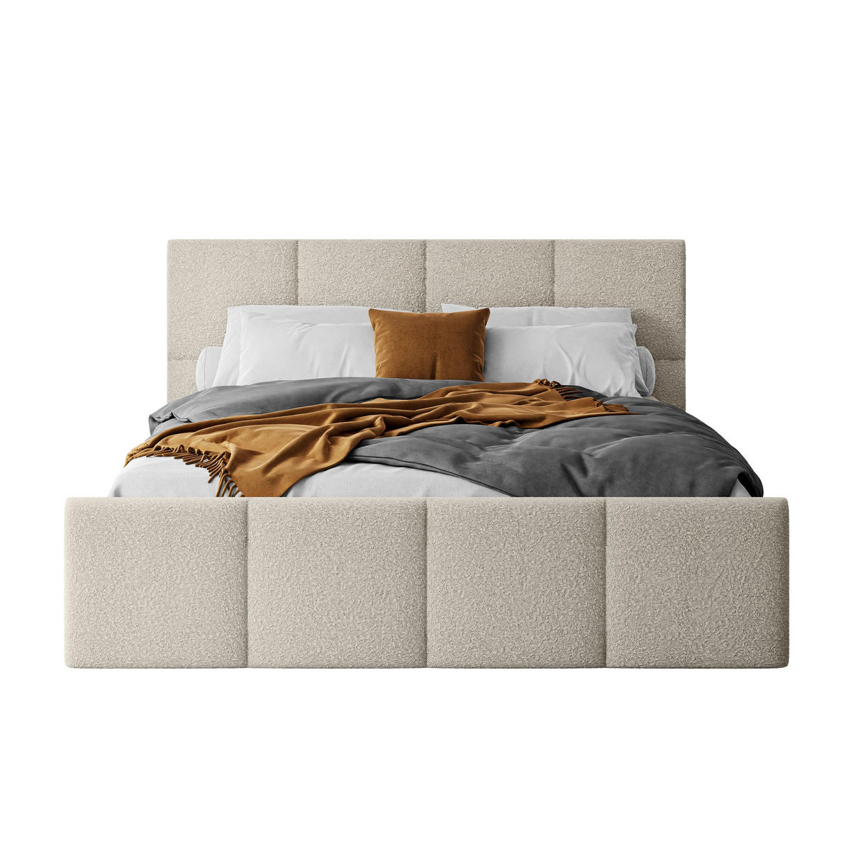 POLSTERBETT AVA 140x200 cm Ascot Pearl, 34 Holzlatten, Kopfteil 91 cm - Creme, Textil (140/200cm) - Lookway