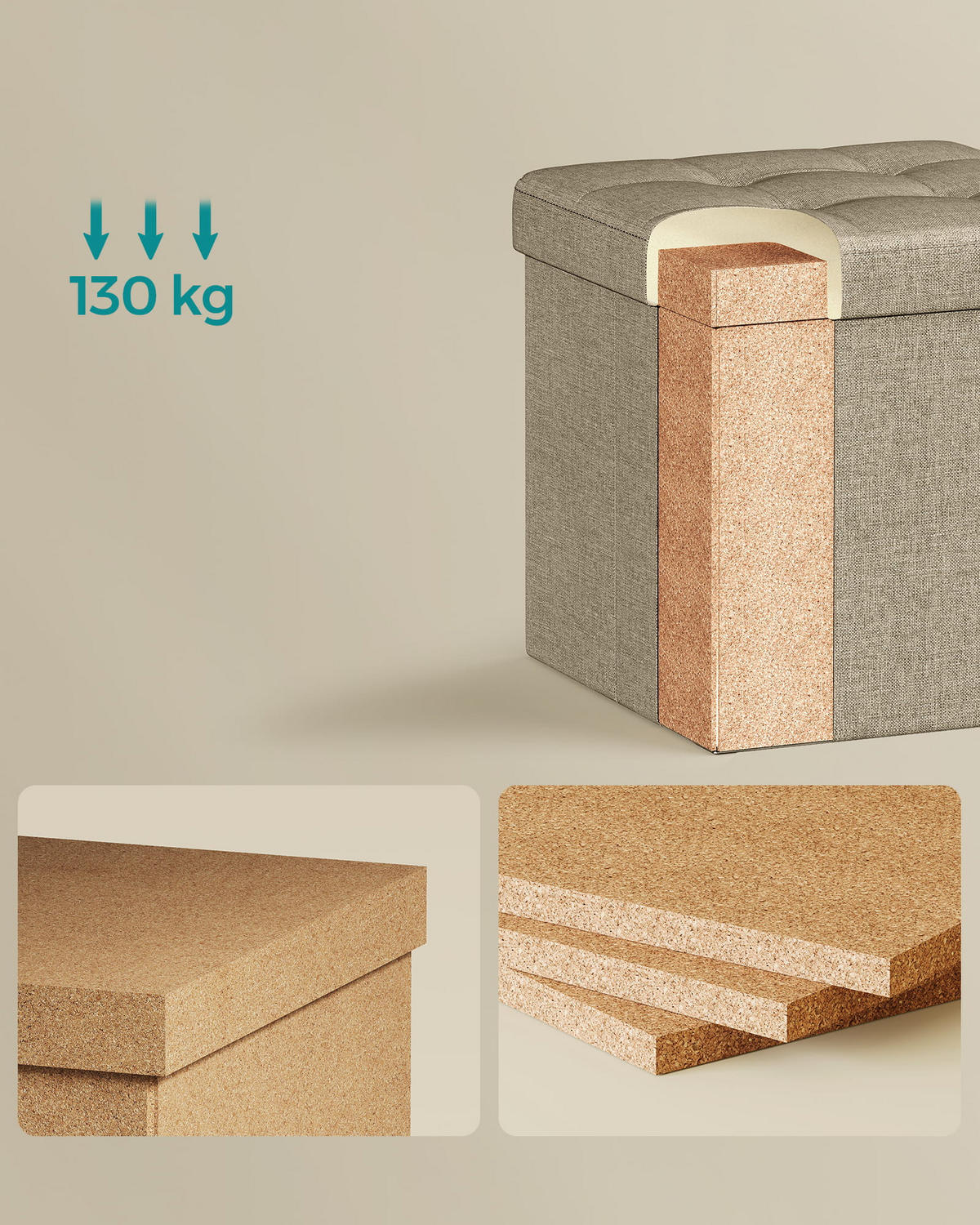 SITZBOX Neutral 30x30 cm mit Stauraum - Naturfarben, Holzwerkstoff (30/30/30cm)