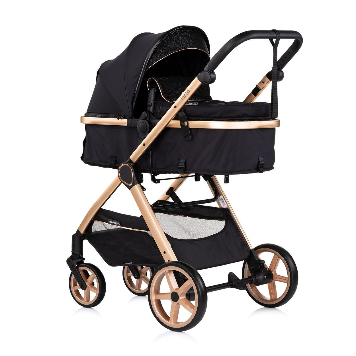 KOMBIKINDERWAGEN 2 in 1 Vista schwarz Wickeltasche, Fußabdeckung, Korb, Gurt - Schwarz, Metall (90/63/108cm) - Chipolino