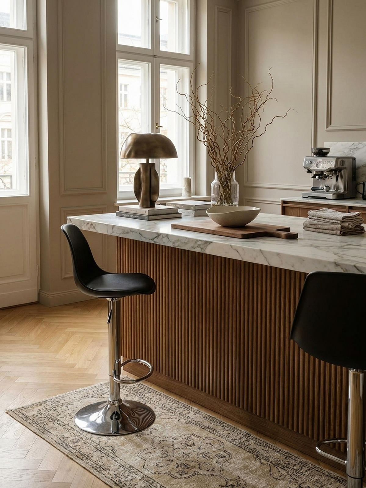 BARHOCKER Lederoptik Verchromt Drehbar BERN, Schwarz 40x40x104 cm - Silberfarben/Schwarz, Kunststoff/Textil (40/104/40cm) - KADIMA DESIGN