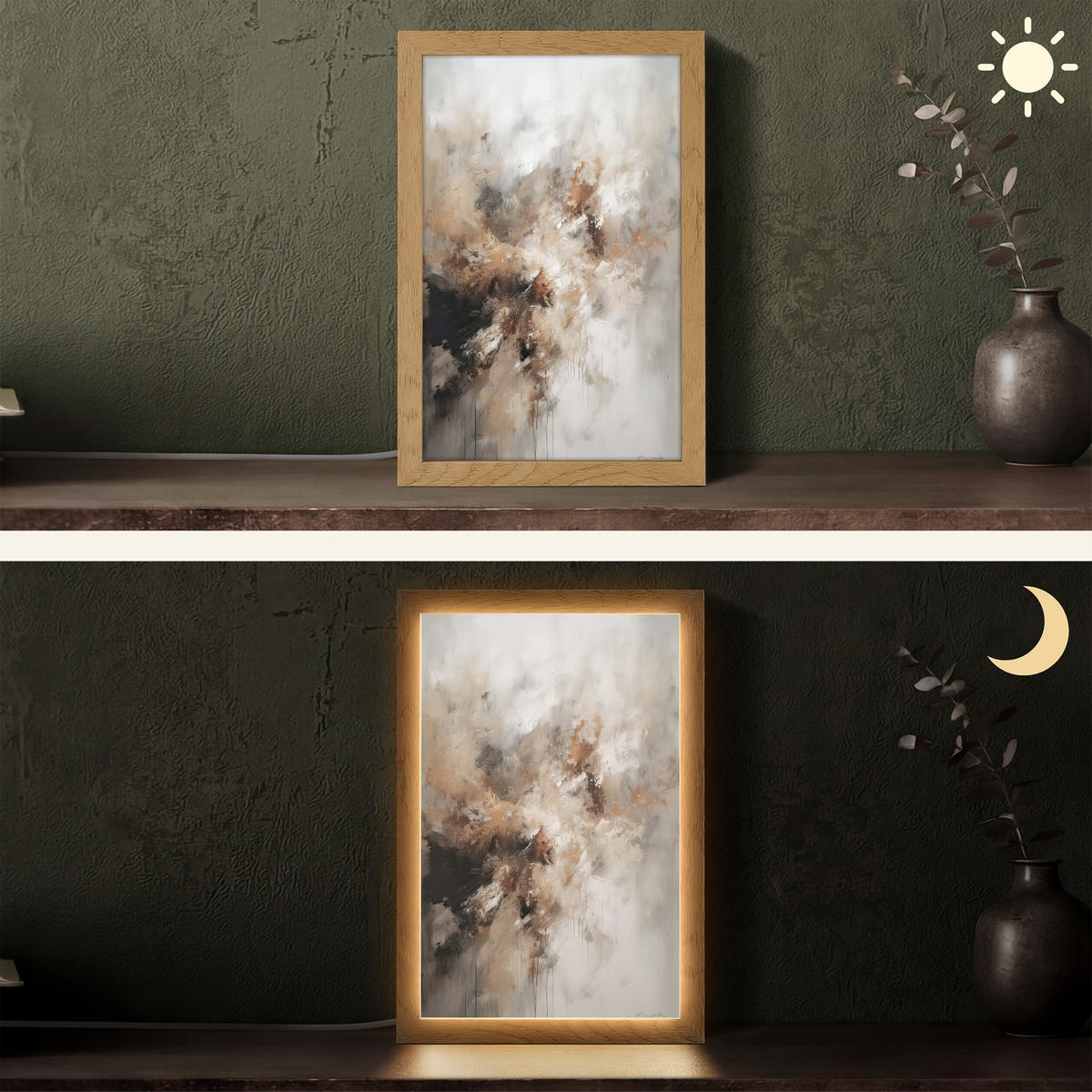 TISCHLEUCHTE Farbe - Abstrakt - Beige - Kunst 20x30 cm - Apfelbaumfarben, Holzwerkstoff (8/20/30cm) - OnlyWow