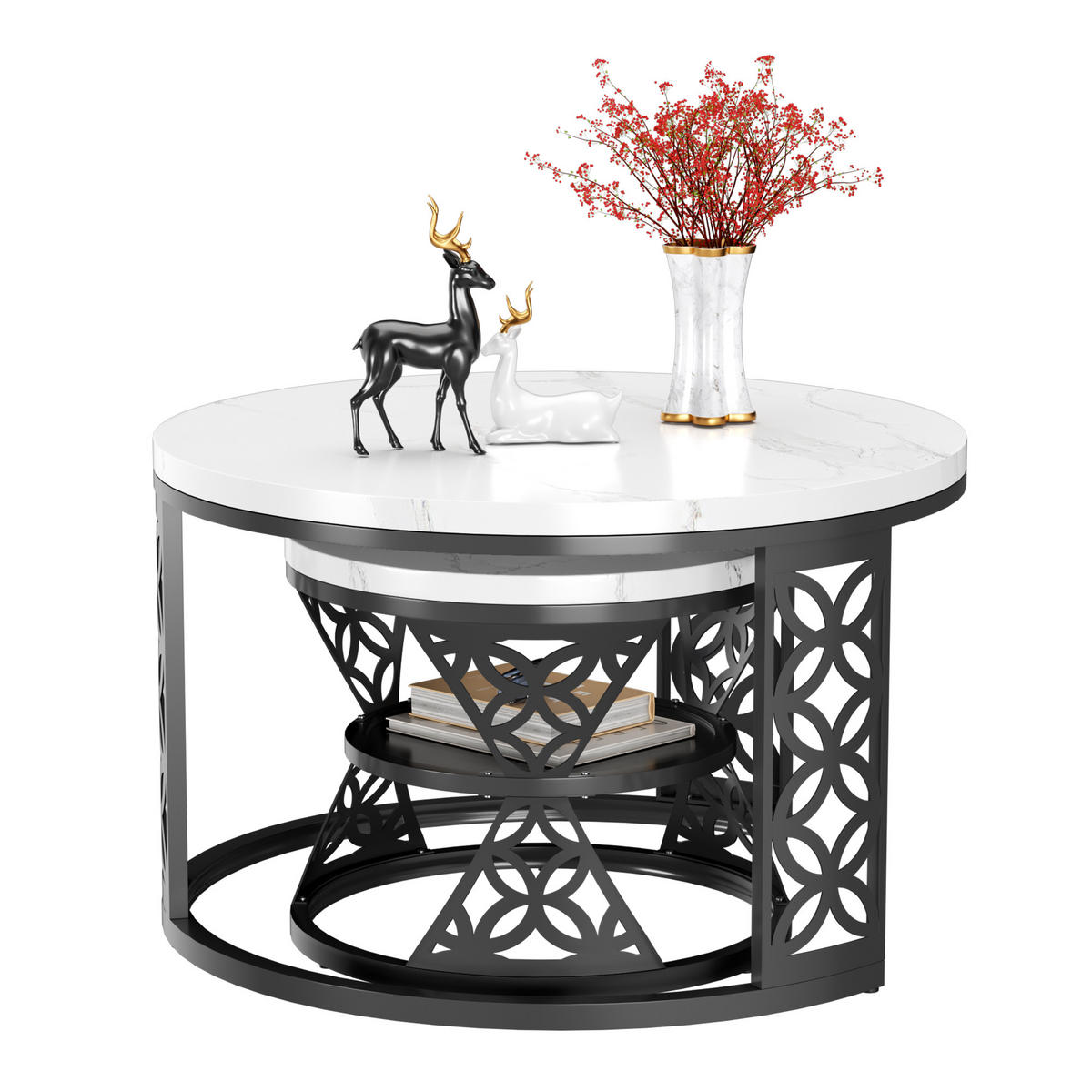 COUCHTISCH 2er Set 70/70/45 cm in Weiß und Schwarz aus MDF mit Metallgestell - Schwarz/Weiß, Holzwerkstoff/Metall (70/70/45cm) - CHICFURN