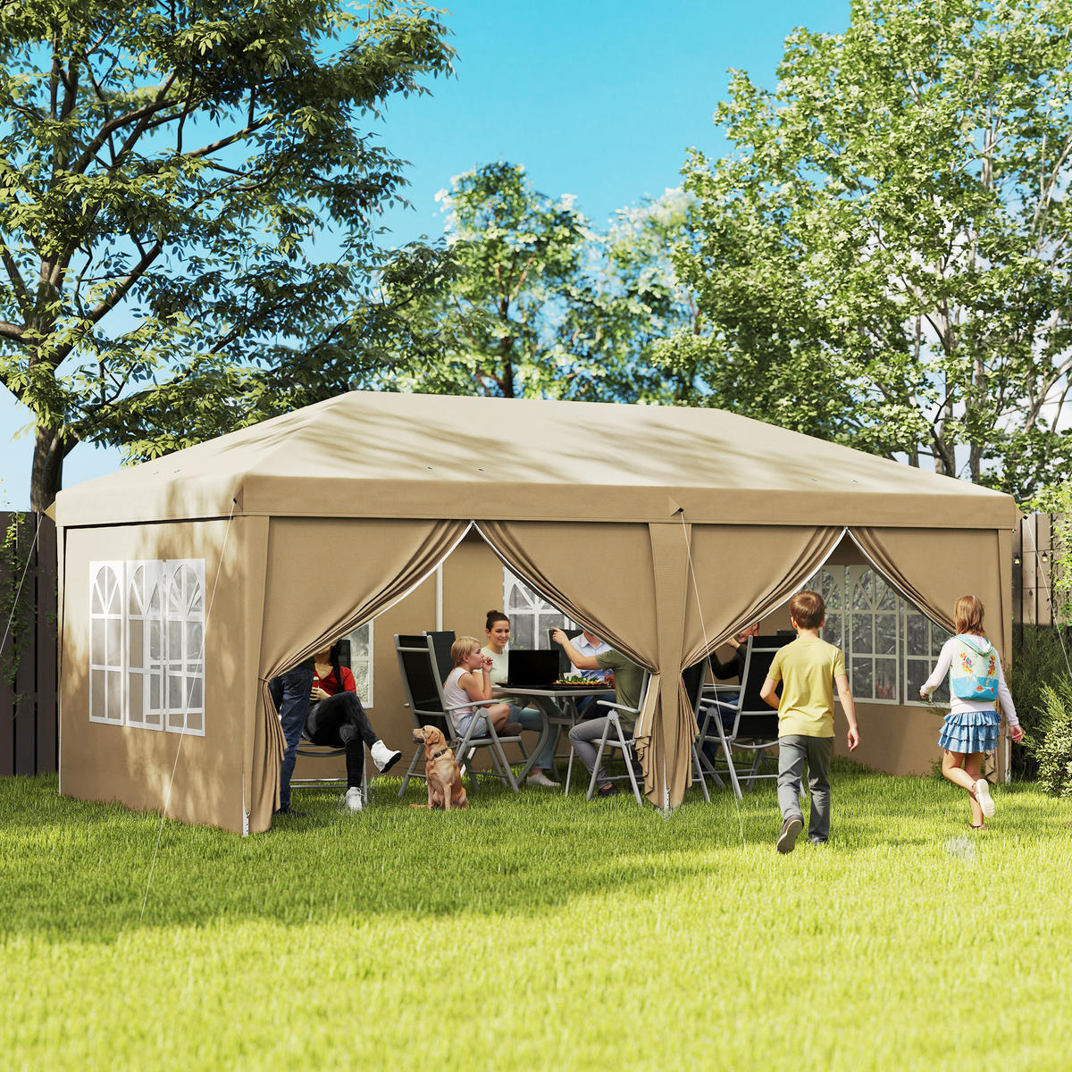 PAVILLON DE-14027 6/3 m, wasserdicht, 4 Seitenwände Khaki - Mokka, Textil (295/270/585cm) - ComfortXL