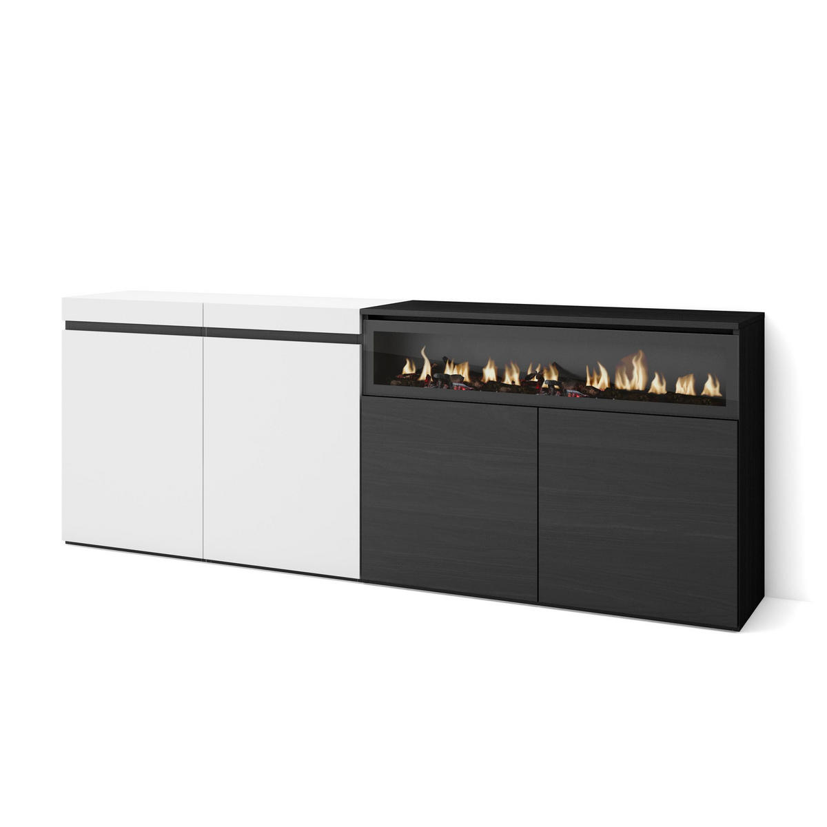 SIDEBOARD Elektrokamin, weiß und schwarz, 200/35/75cm - Multicolor/Schwarz, Holzwerkstoff (200/75/35cm) - Skraut Home