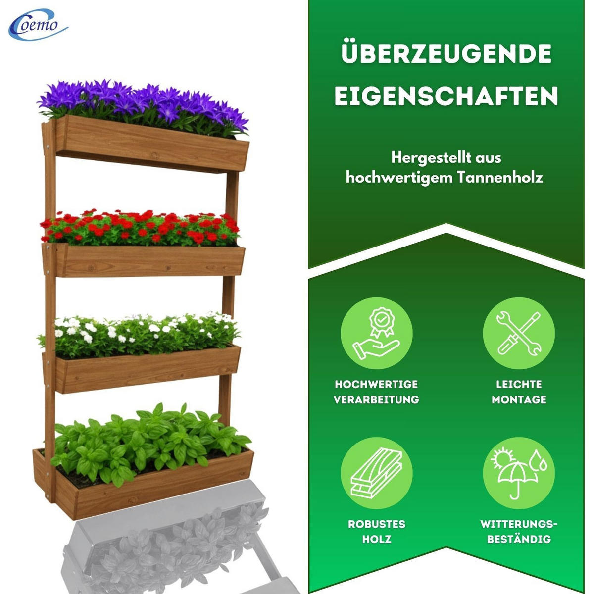 VERTIKALBEET VERA 4 Etagen Farbe Braun 85/45/140 cm - Braun, Holz (45/140/85cm) - Coemo