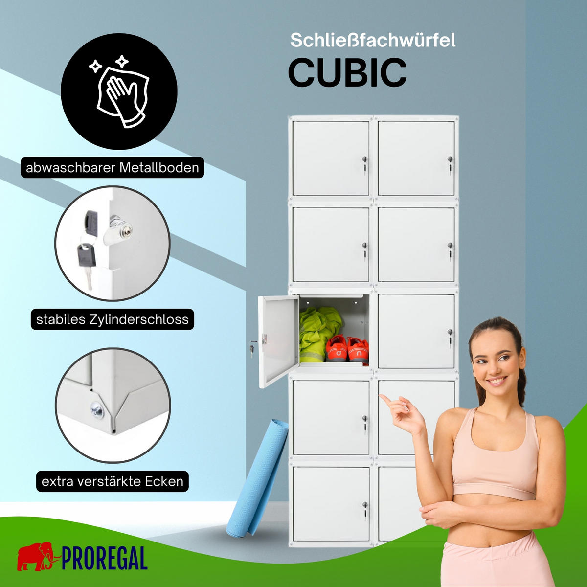 SCHLIESSFACHWÜRFEL Cubic 10er-Set 35x35x35 cm Grau - Grau, Metall (70/175/35cm) - PROREGAL