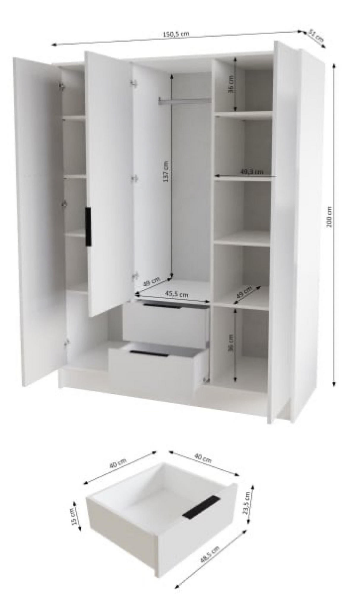 SCHRANK Schwarz NIKOLA Mit Spiegel Und Verstellbaren Regalen 150 cm - Transparent/Schwarz, Holzwerkstoff (150.5/200/51cm) - Sepro Meble