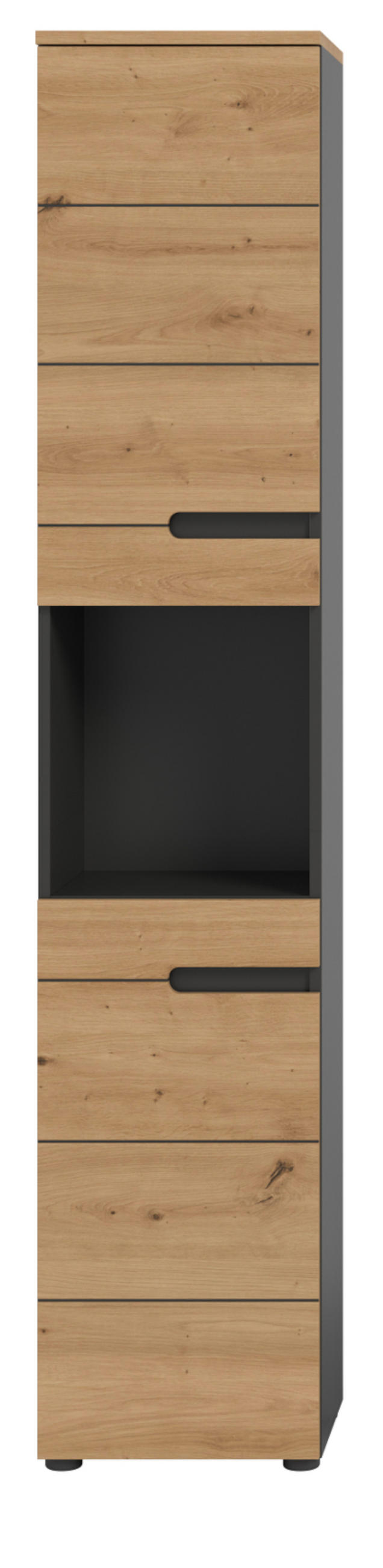 HOCHSCHRANK Eiche, grau 38 x 193 cm, Badschrank mit Soft-Close - Eiche Artisan/Grau, Holzwerkstoff/Kunststoff (38/193/34cm) - Inn.Furn