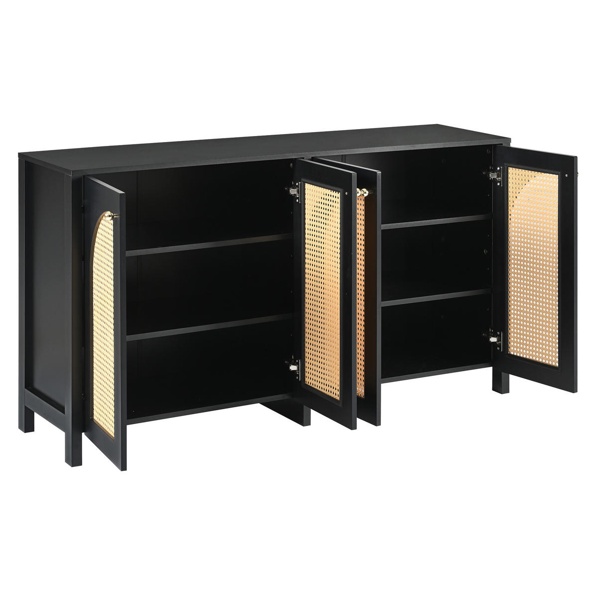 SIDEBOARD 4-türig Kunst-Rattan Schwarz - Schwarz, Holzwerkstoff (145/40/80cm) - Meubliv