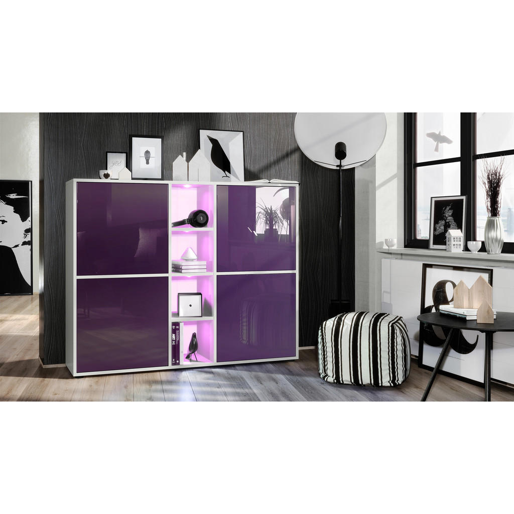 Thumbnail - Vladon Highboard, Brombeere, Holzwerkstoff, 130.5x105.5x35.5 cm, Wohnzimmer, Kommoden & Sideboards, Highboards