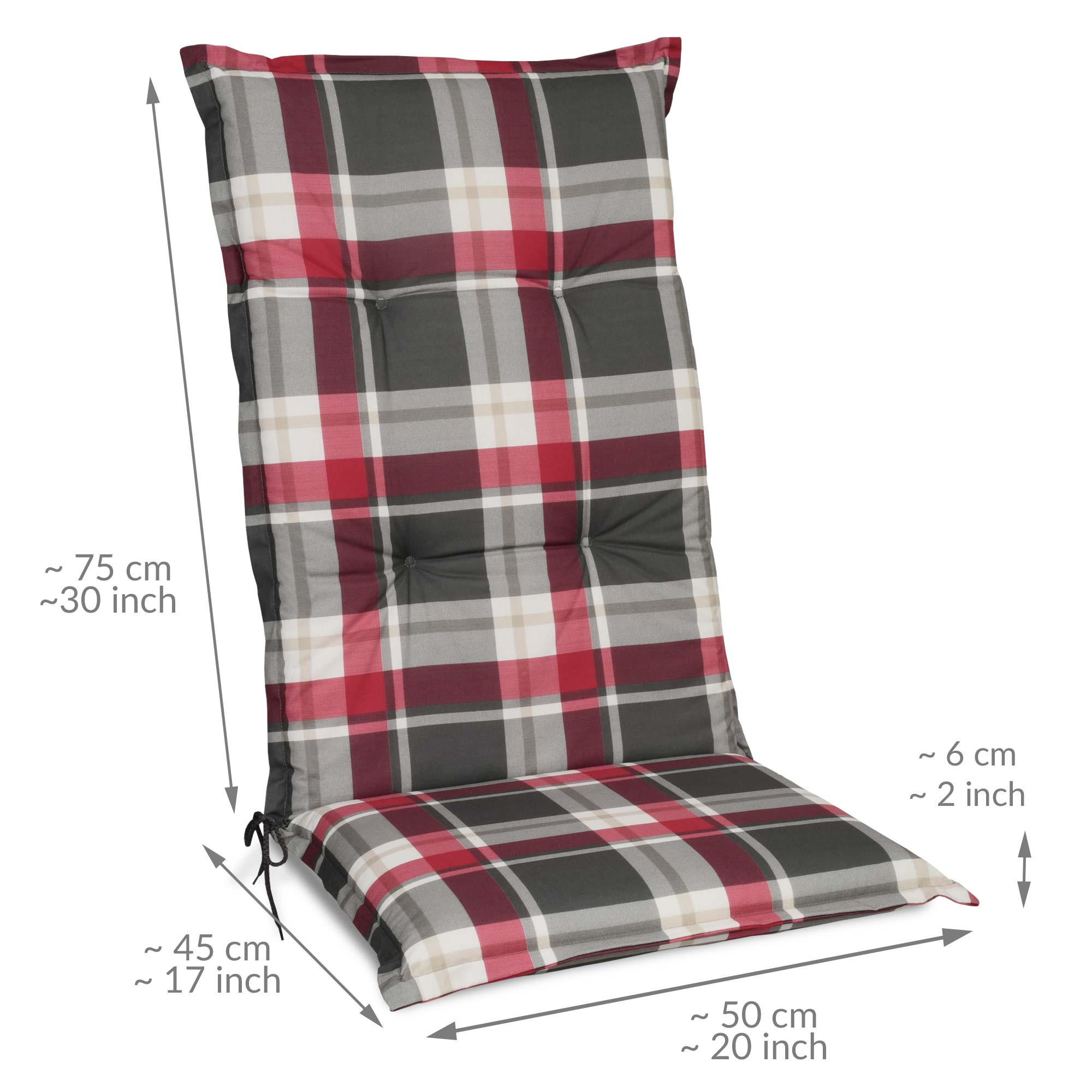 HOCHLEHNERAUFLAGE Sunny RK 120/50/6cm Bordeaux-Kariert - Bordeaux, Textil (50/6/120cm) - Beautissu 