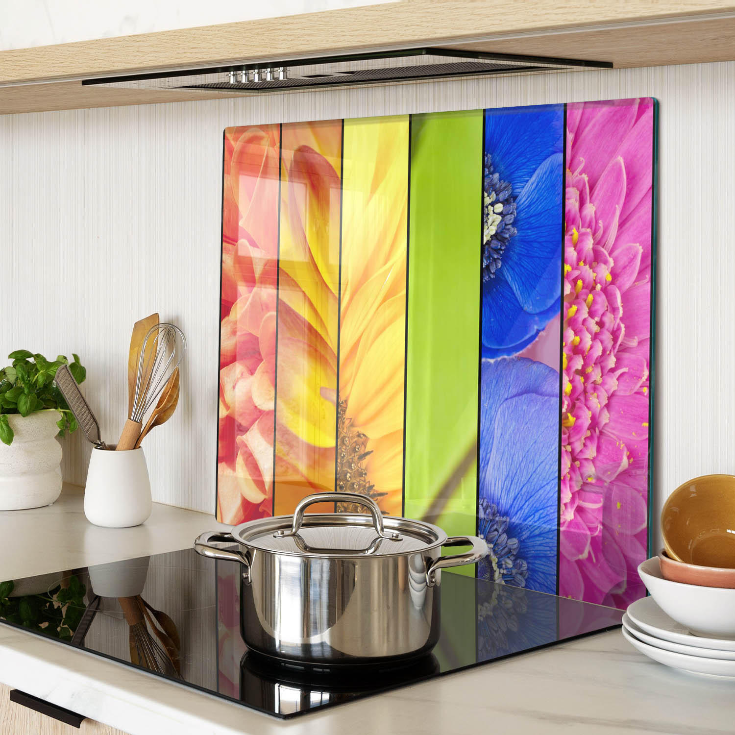GLASPLATTE 60x52 cm Bunte Blumen - Multicolor, Glas (60/0.4/52cm) - TULUP