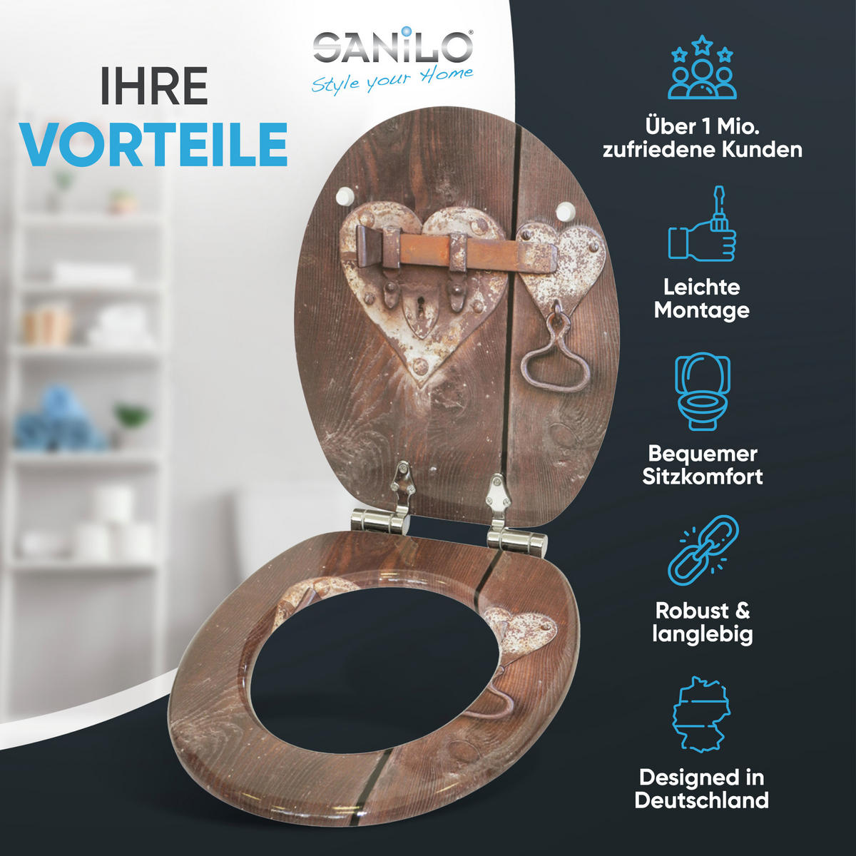 WC-SITZ mit Absenkautomatik Türschloss - Braun, Holzwerkstoff (38/6/47cm) - Sanilo