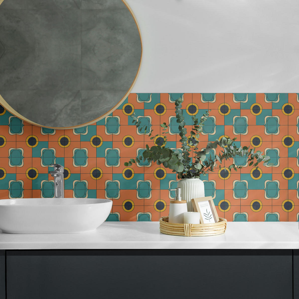 WANDPANEEL 4x 50x50 cm selbstklebend Retrovia - Dunkelorange, Kunststoff (50/1.6/50cm) - Wallfluent