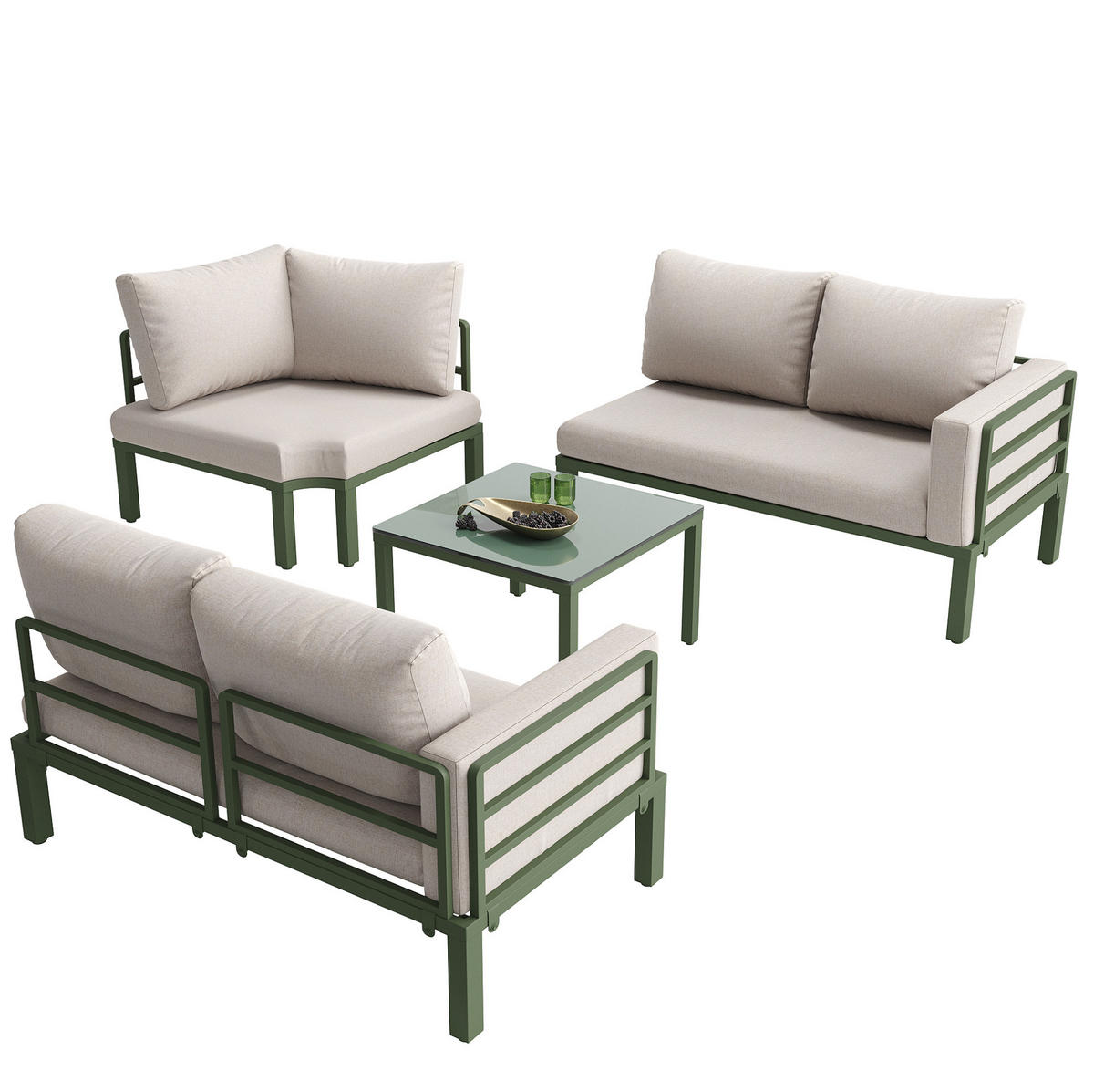 GARTENMÖBEL-SET aus Eisen mit Couchtisch aus gehärtetem Glas, 4-5 Sitzer, 114/60/70,5 cm, Beige - Beige, Metall - Redom