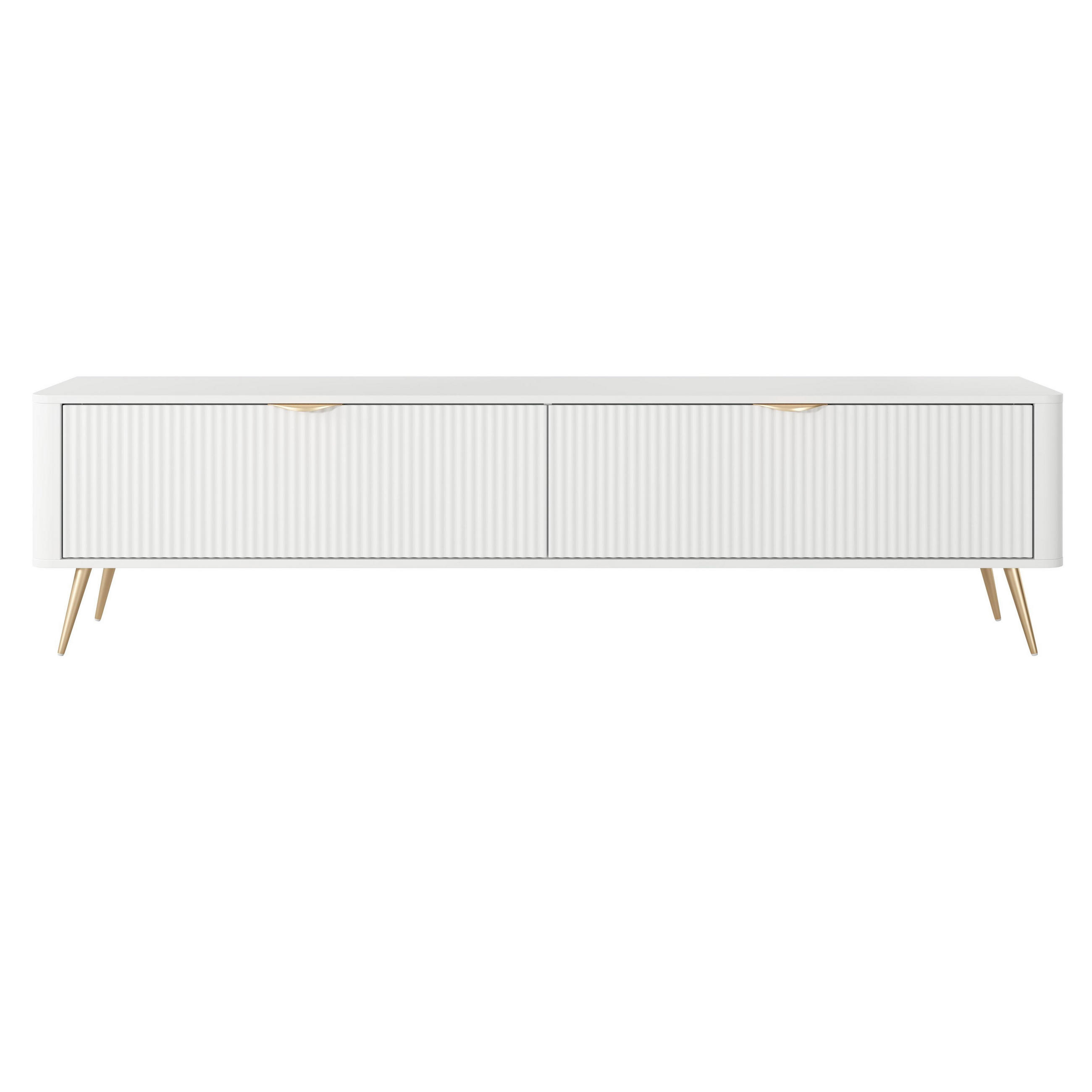LOWBOARD Vespasia 2T Beige 200/51,2/38 cm – Geriffelte Fronten - Goldfarben/Weiß, Holzwerkstoff/Metall (200/51.2/38cm) - AX Living