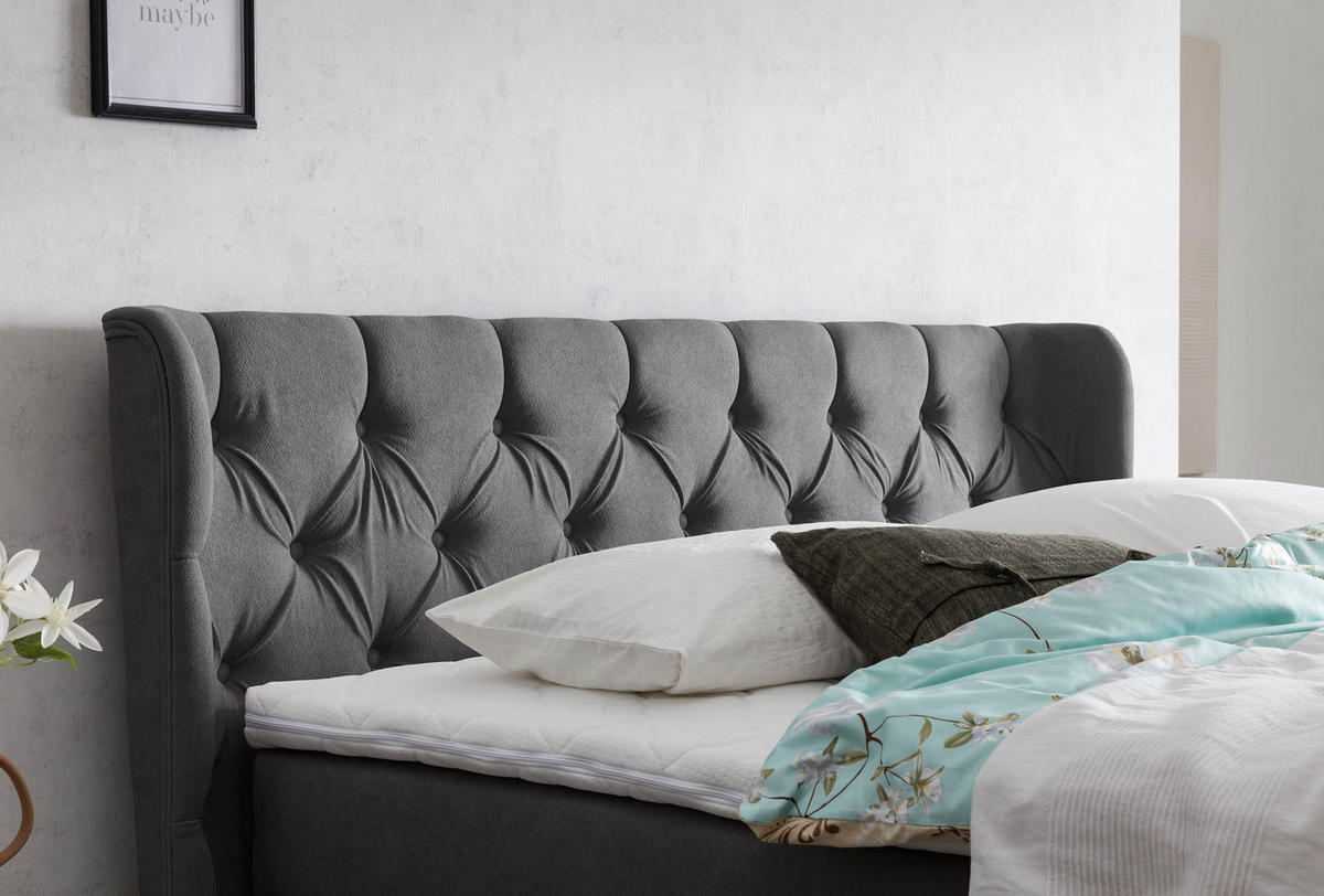BOXSPRINGBETT ELEKTRISCH VERSTELLBAR EON 160x200 Anthrazit H2 und H3 Bett mit Motor 7-Zonen TFK Matratze inkl. Visco Topper Motorbett mit Eiche - Anthrazit, Textil (160/200cm) - Belanoti
