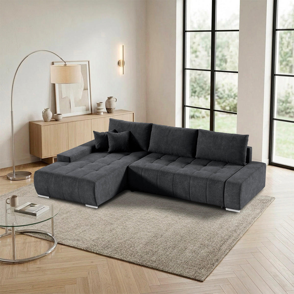 ECKSOFA Jonas 4 Sitzplätze Grau - Grau, Holzwerkstoff (265/185cm) - Petits-meubles