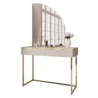 SCHMINKTISCH AURORA-Q GOLD auf goldenem Gestell mit rechts Spiegel - Kaschmir/Goldfarben, Holzwerkstoff/Metall (102/174/44cm) - Lookway