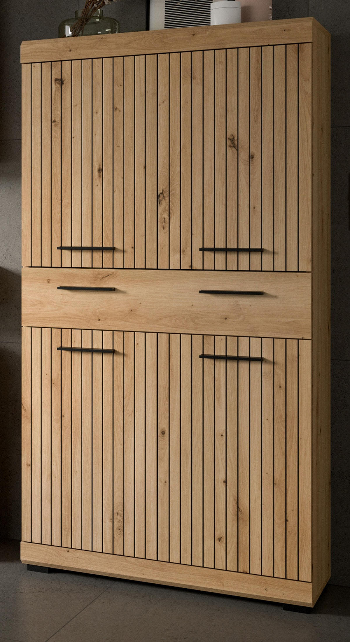 MIDISCHRANK Eiche Artisan 74 x 143 cm, Badschrank mit viel Stauraum - Schwarz/Eiche Artisan, Holzwerkstoff/Kunststoff (74/143/31cm) - Inn.Furn