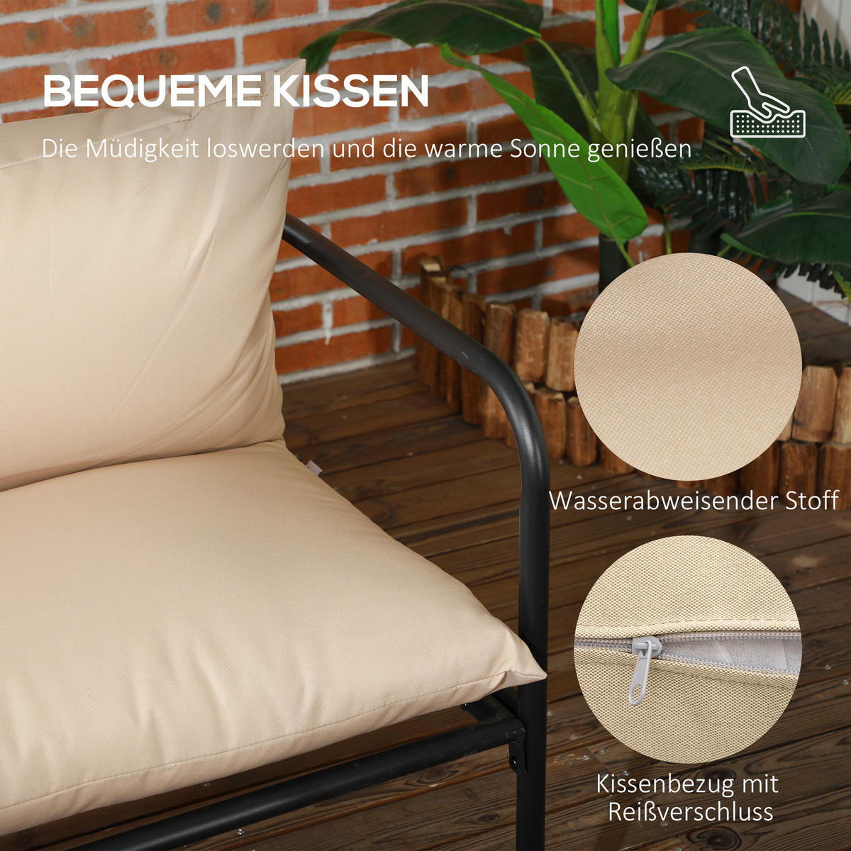 GARTENMÖBEL Set, Stahl, Polyester, Khaki - Dunkelbraun, Kunststoff/Metall - Outsunny