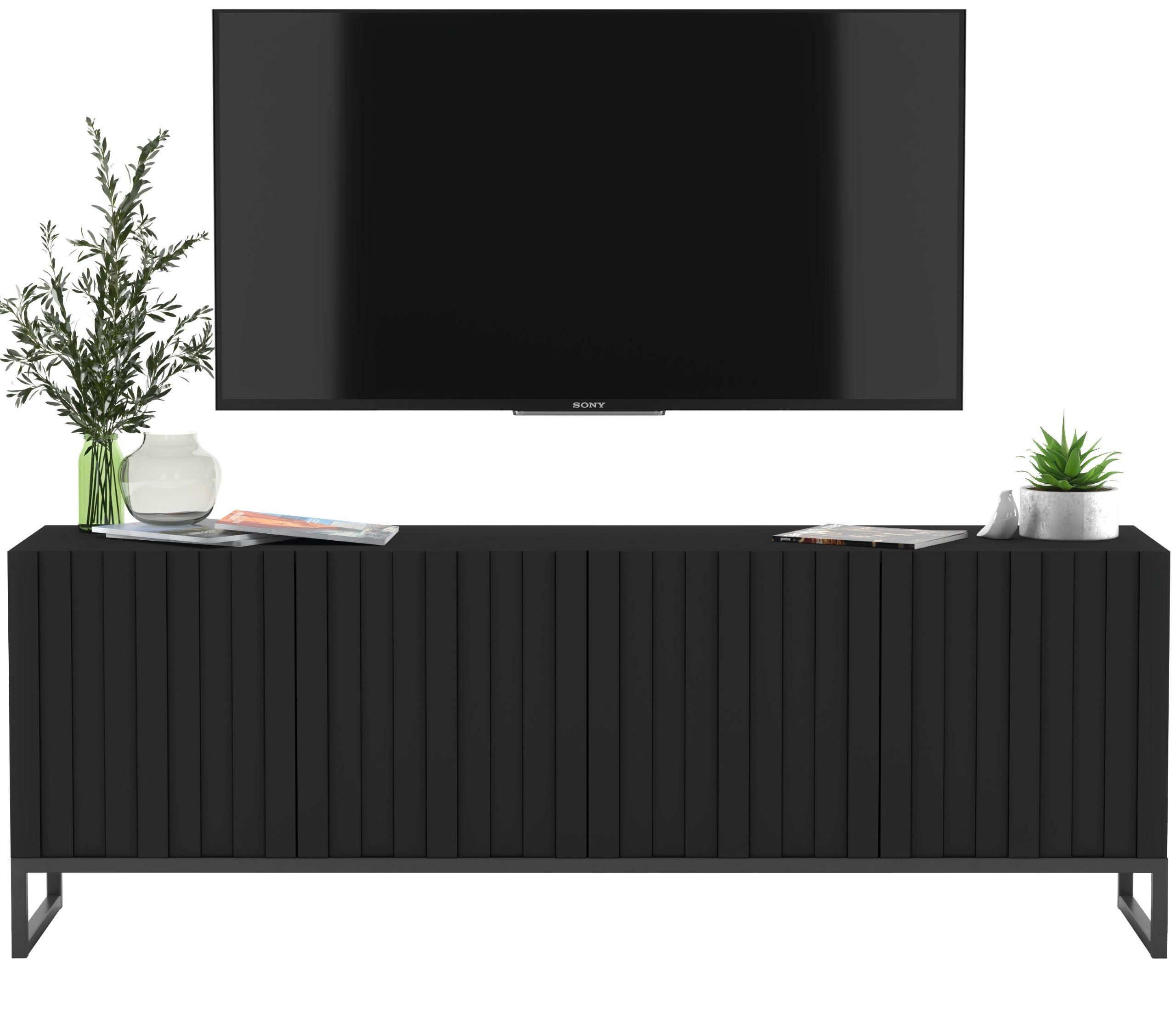 TV-SCHRANK Elpis Schwarz Matt mit Metallrahmen Glamour 150 cm - Schwarz, Holzwerkstoff/Metall (150/51.5/36.5cm) - Meble Lindner