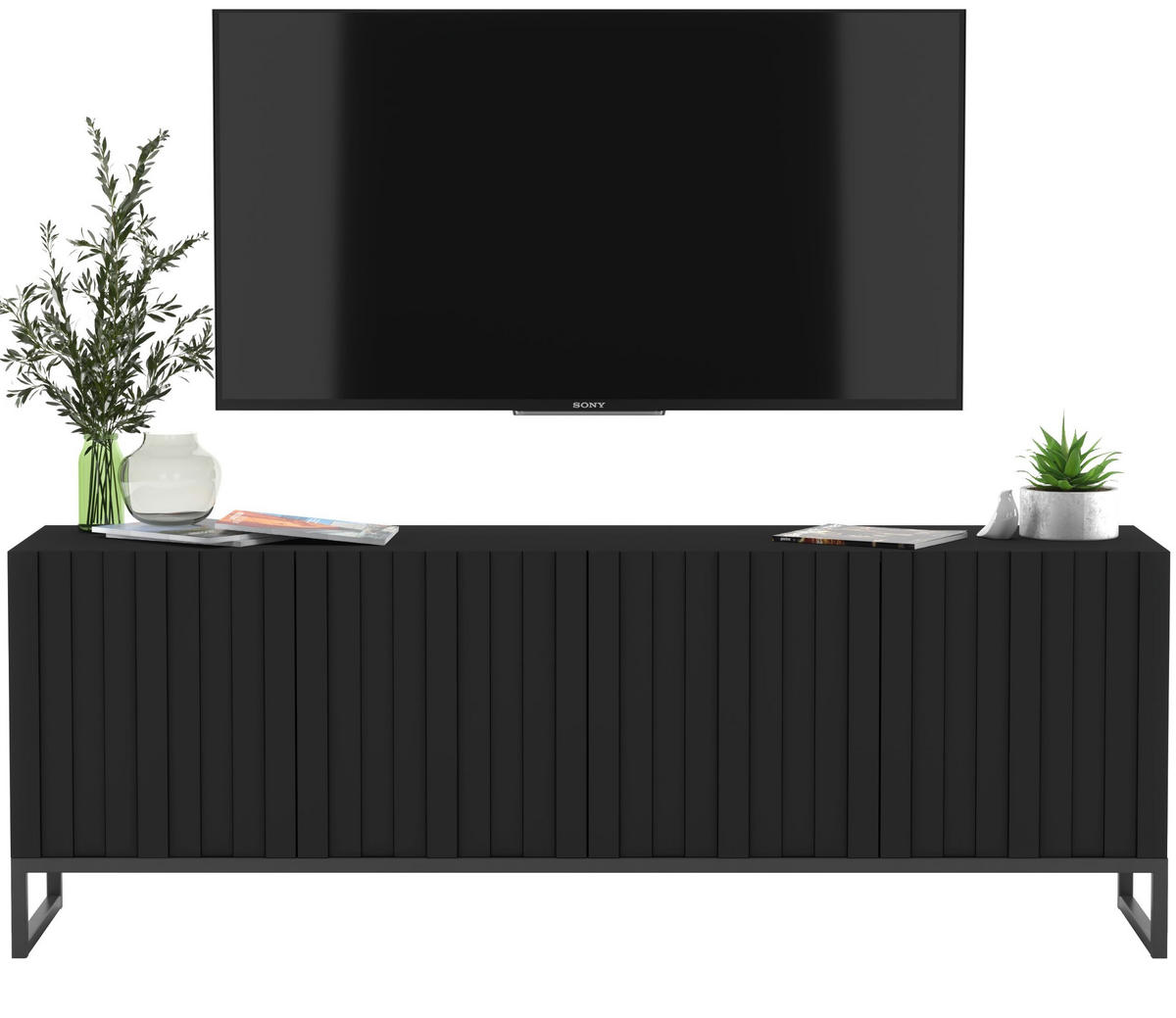 TV-SCHRANK Elpis Schwarz Matt mit Metallrahmen Glamour 150 cm - Schwarz, Holzwerkstoff/Metall (150/51.5/36.5cm) - Meble Lindner