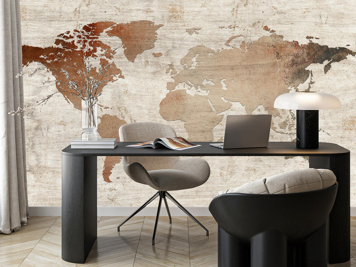 FOTOTAPETE für Wohnzimmer Vintage Karte Holz Hintergrund Retro 400x280 - Beige/Braun, Papier (400/280cm) - Muralo