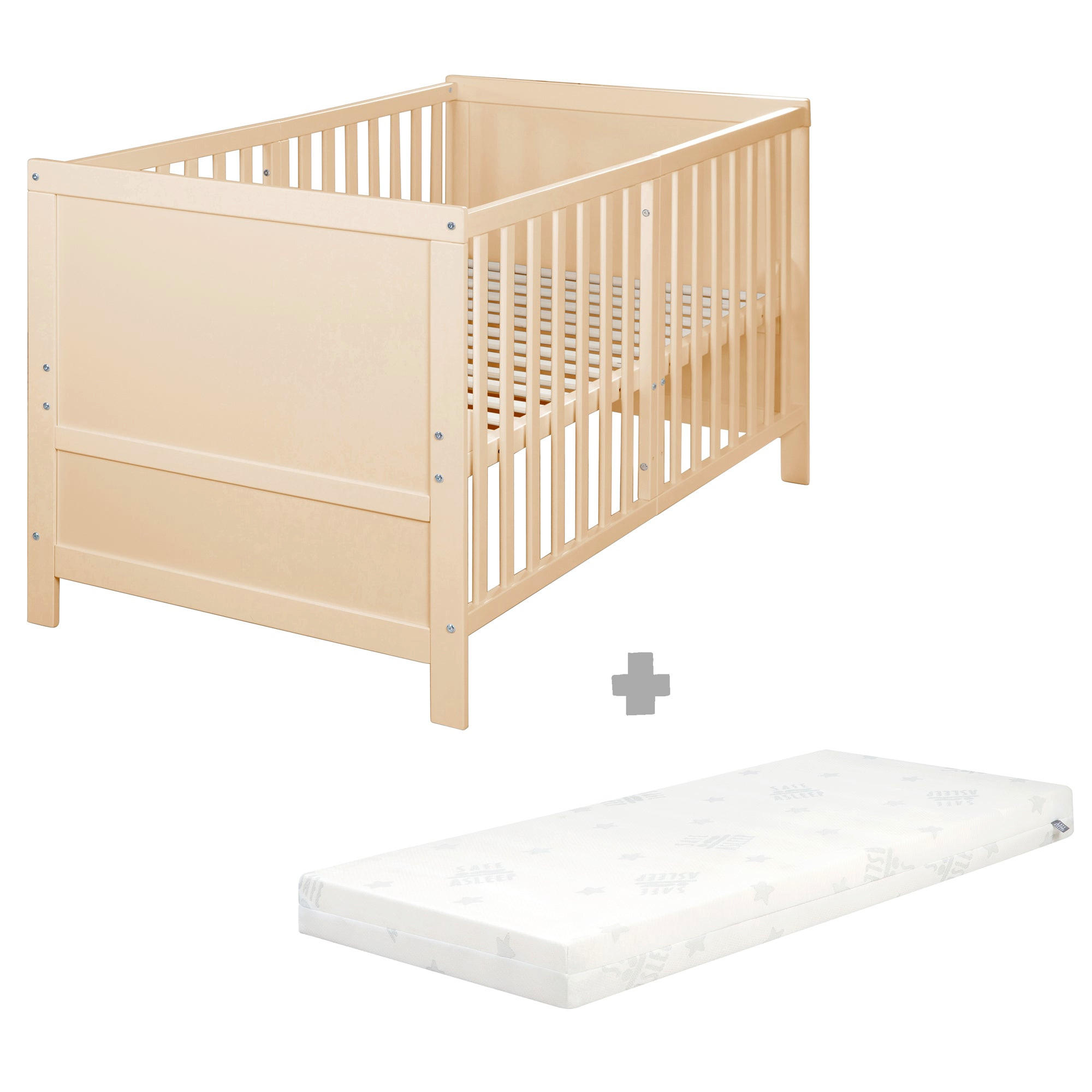 BABYBETT mit Matratze Easy Sleep 70 x 140 cm - Naturfarben, Holzwerkstoff/Textil (70/140cm)