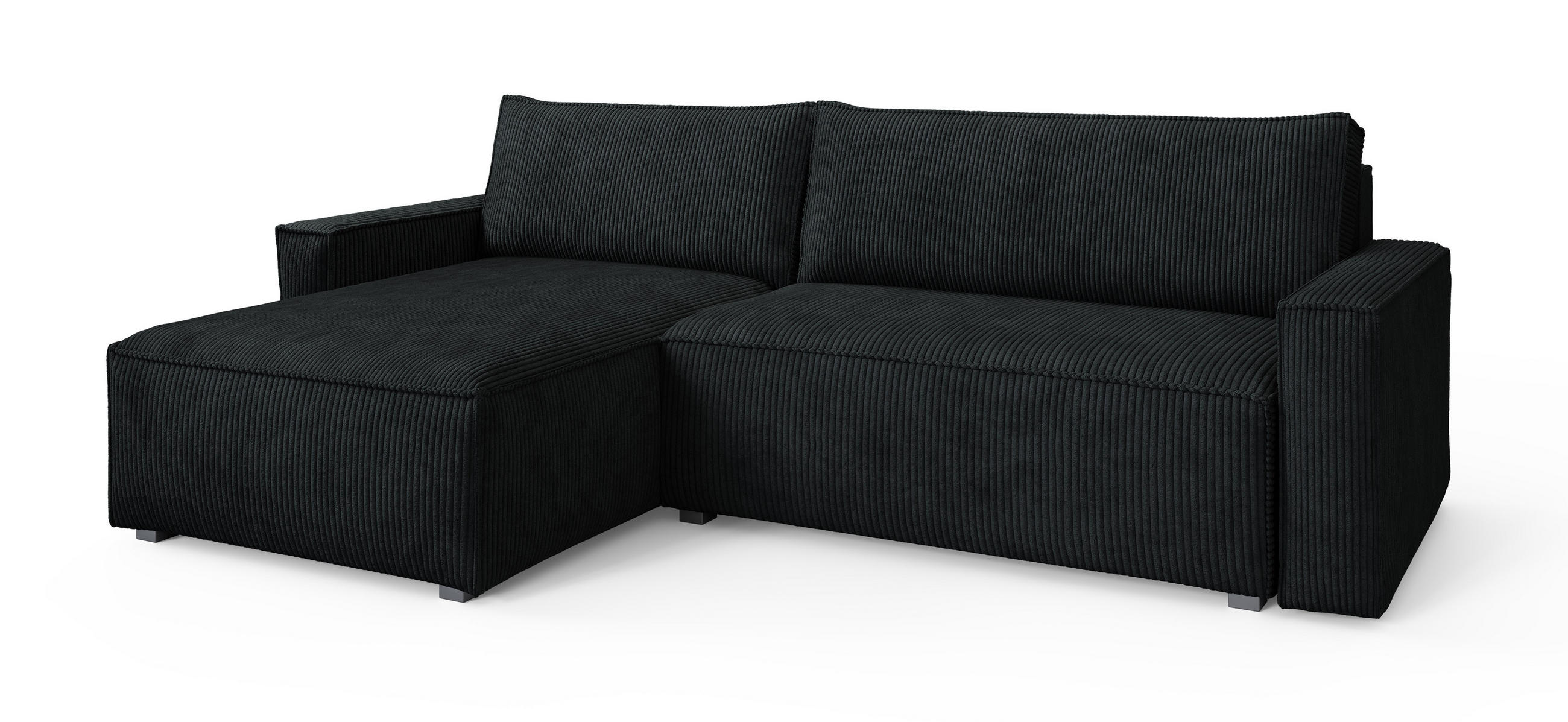 ECKSOFA BESMIR Schwarz Kordstoff mit Schlaffunktion - Schwarz, Holz (275/148cm) - MASSENO