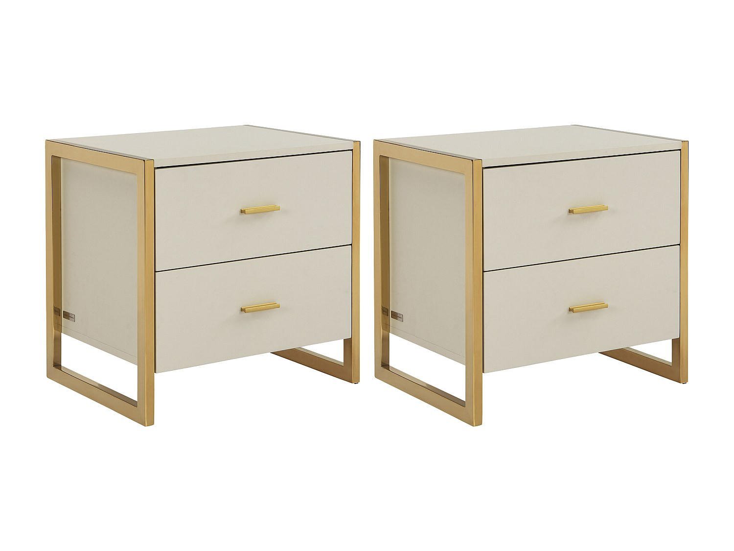 2ER-SET Nachttische mit 2 Schubladen - MDF - Beige & Goldfarben - OMBRELIA - Beige, Holz (50/50/40cm) - Pascal Morabito