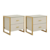 2ER-SET Nachttische mit 2 Schubladen - MDF - Beige & Goldfarben - OMBRELIA - Beige, Holz (50/50/40cm) - Pascal Morabito
