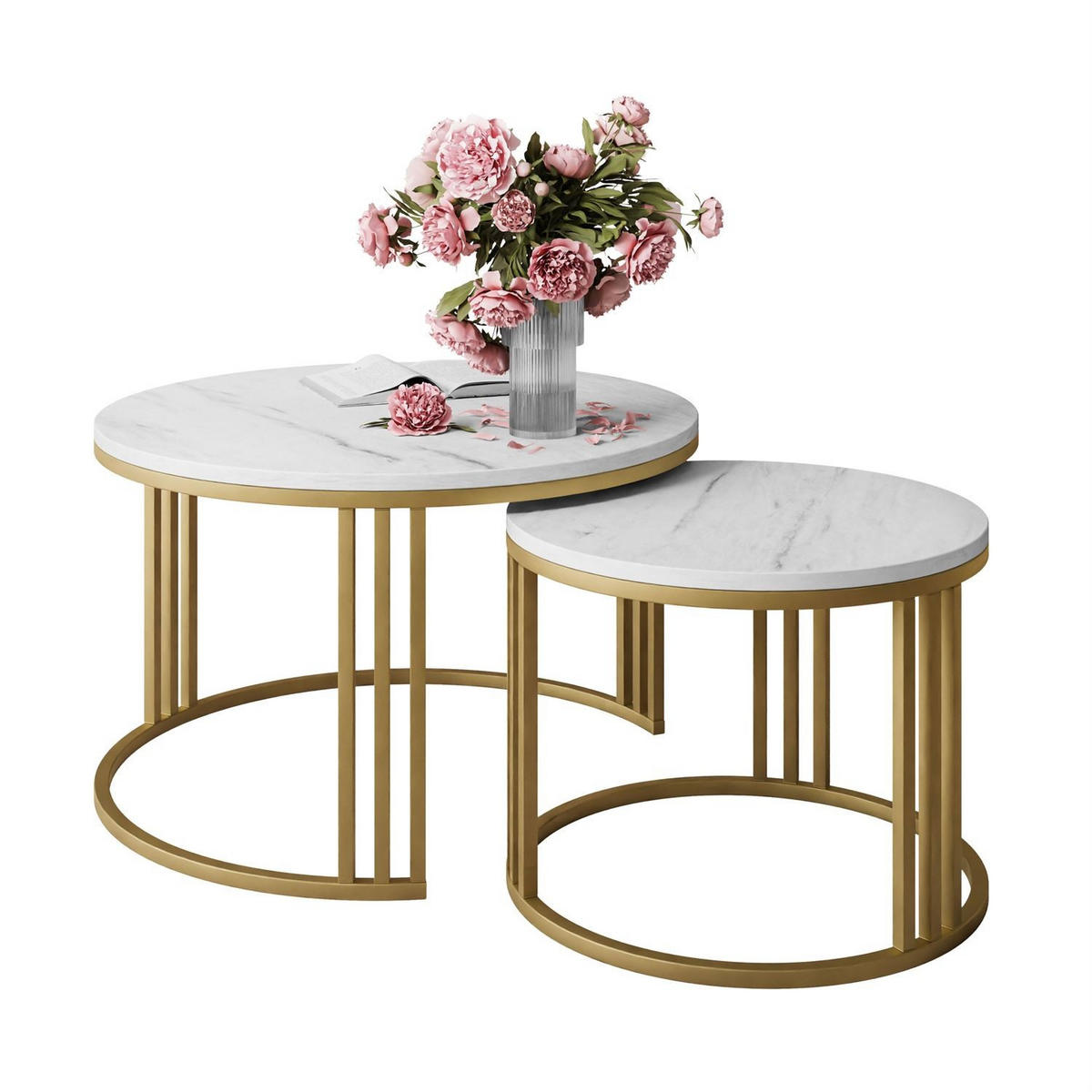 COUCHTISCH 2 in 1 LORI LEVANTO mit goldfarbenem Fuß - Goldfarben, Holzwerkstoff (70/70/48cm) - Lookway