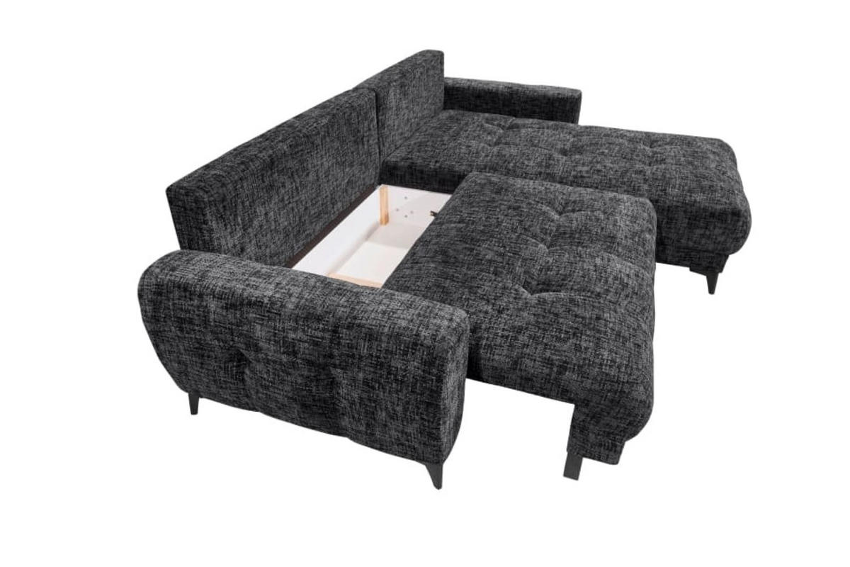 ECKSOFA beidseitig montierbar, Schlaffunktion mit Bettkasten - Anthrazit/Schwarz, Textil/Metall (281/189cm) - ed exciting design