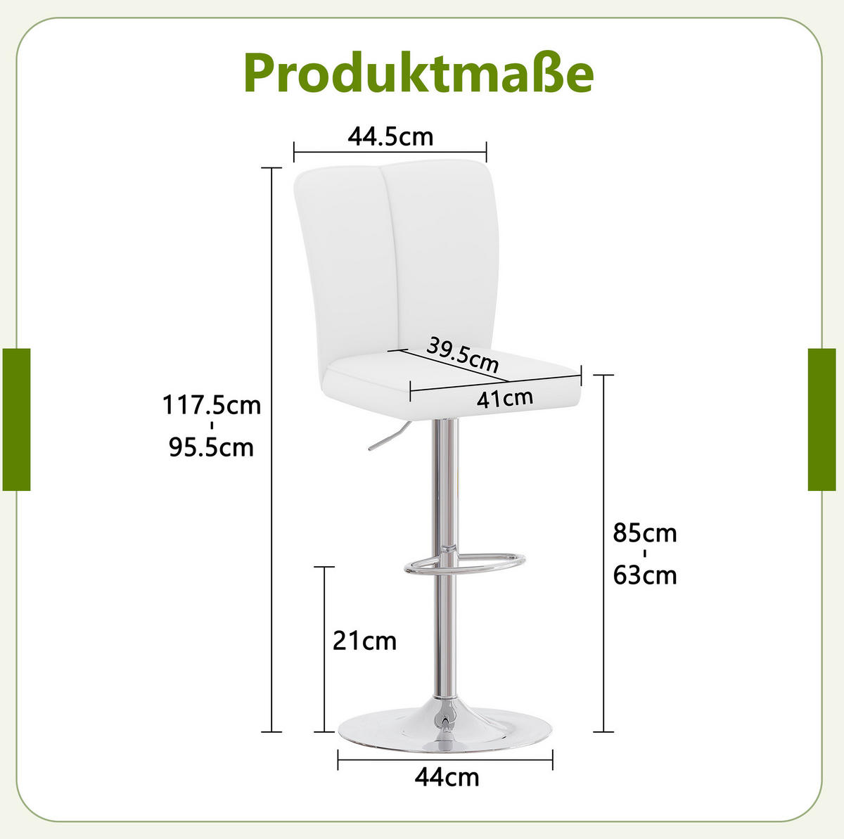 BARHOCKER 2er-Set 63–85 cm Weiß mit 360° Drehung und Höhenverstellung - Weiß, Metall (44/117.5/44.5cm) - MIVRAY