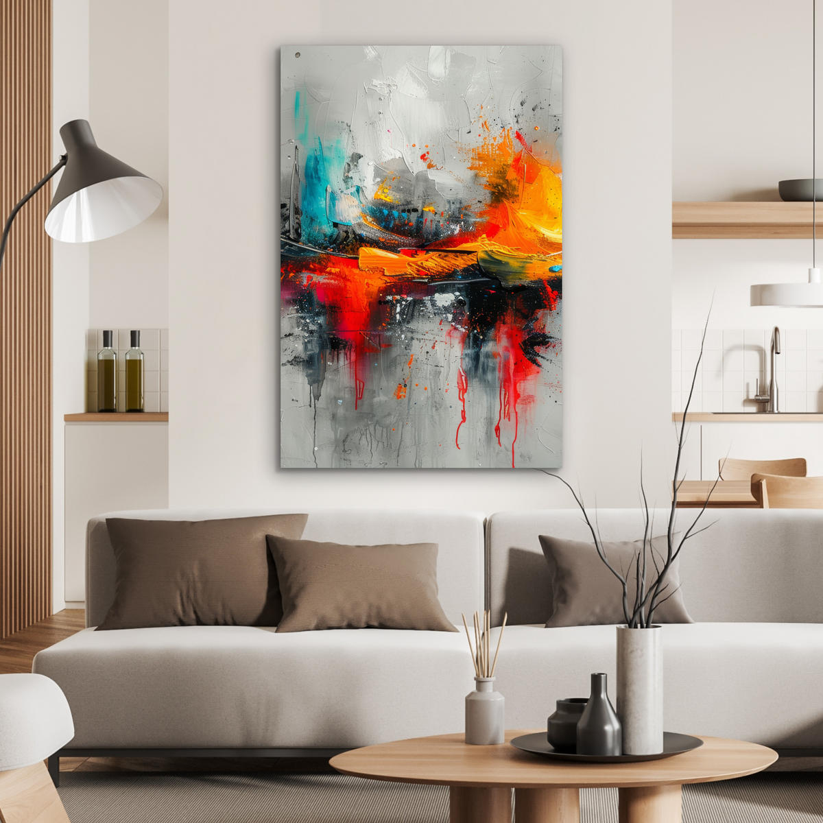 METALLBILD Moderne Kunst - Orange - Grau - Abstrakt 60x90 cm - Hellgrau, Metall (60/90cm) - MuchoWow