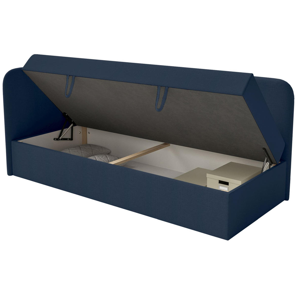 JUGENDBETT Calmmo Dunkelblau mit Chenille-Bezug, Kopfteil links - Dunkelblau, Textil (90/200cm) - Selsey