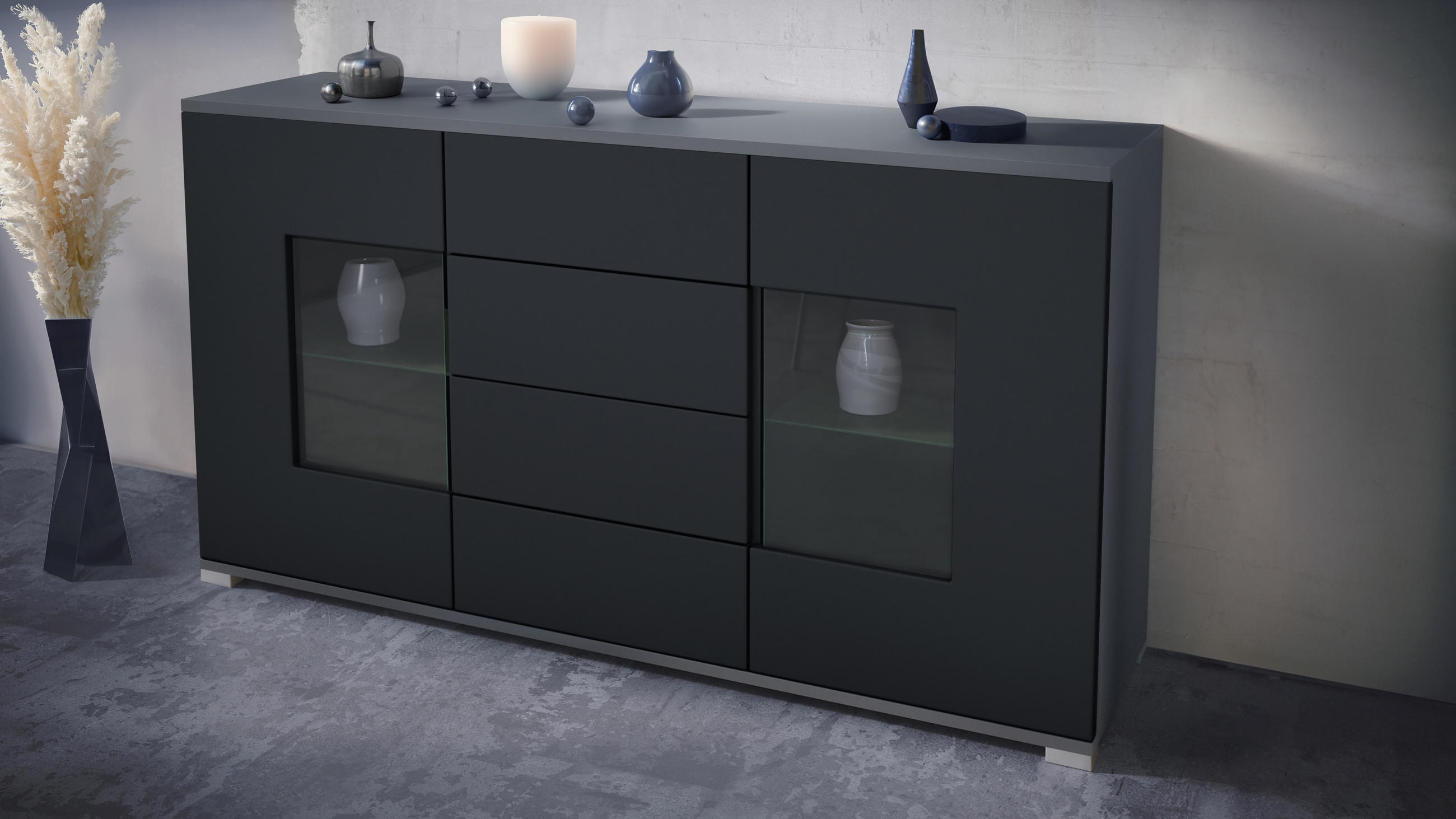 SIDEBOARD Grömitz Schwarz matt - Schwarz, Holzwerkstoff (138.5/75.5/35cm) - Vladon