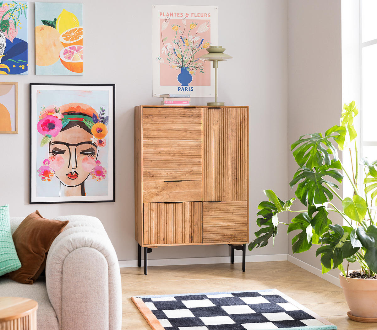 HIGBOARD - Akazie massiv / Schwarz - Schwarz/Akaziefarben, Holz (92/140/42cm) - home24