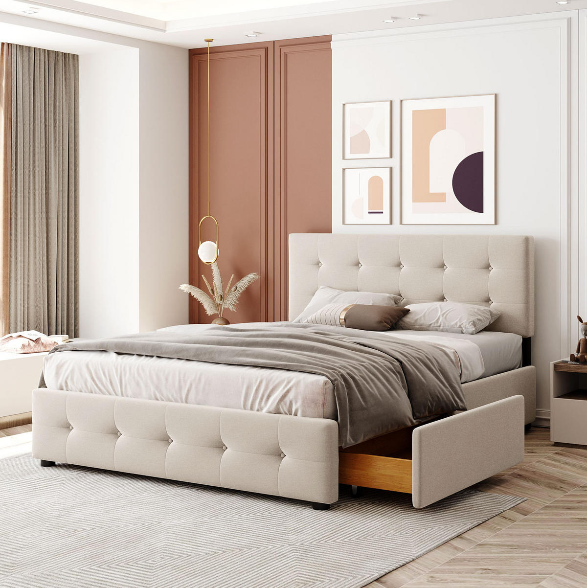 POLSTERBETT mit 4 Schubladen Beige - Beige, Holz (140/200cm) - Meubliv